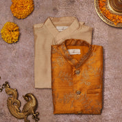 Mustard Zari Work Kurta Jacket Set