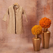 Light Grey Embroidered Open Achkan Set