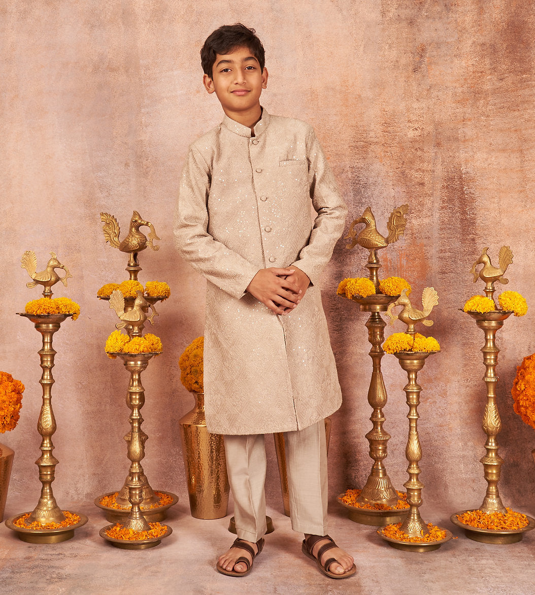 Thread And Sequins Work Achkan And Pajama Set