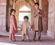 Wine Embroidered Open Achkan Set