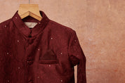 Maroon Handloom Silk Achkan Set