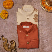 Orange Embroidered Kurta Jacket Set