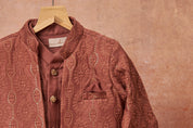 Wine Embroidered Open Achkan Set