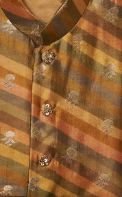 Yellow Multicolour Moonga Silk Kurta Jacket Set