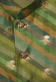 Green Multicolour Moonga Silk Kurta Jacket Set