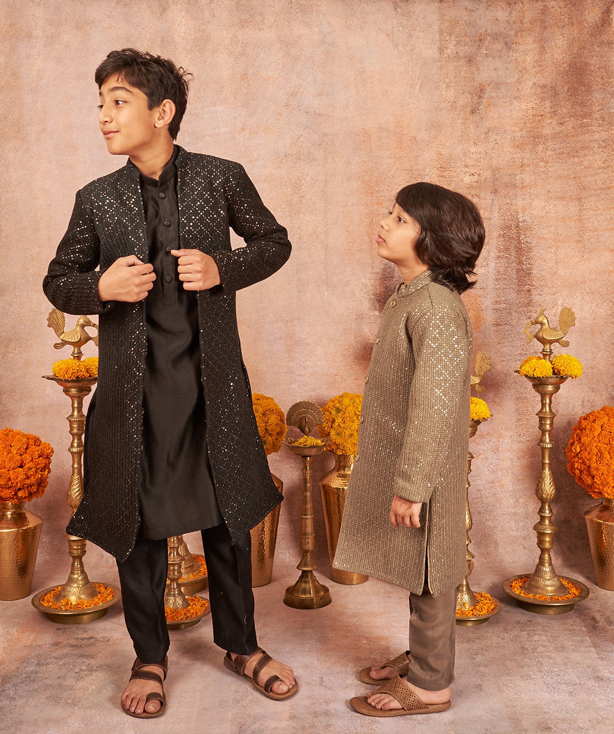 Black Open Achkan Set