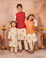 Orange Embroidered Kurta Jacket Set
