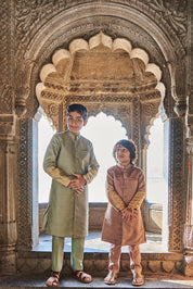 Moonga Silk Achkan With Zari Banarsi Jaal