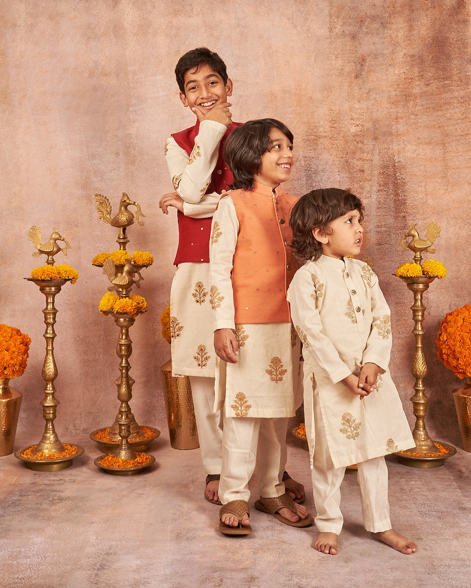Orange Embroidered Kurta Jacket Set
