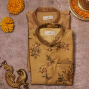 Dull Green Tussar Silk Kurta Jacket Set