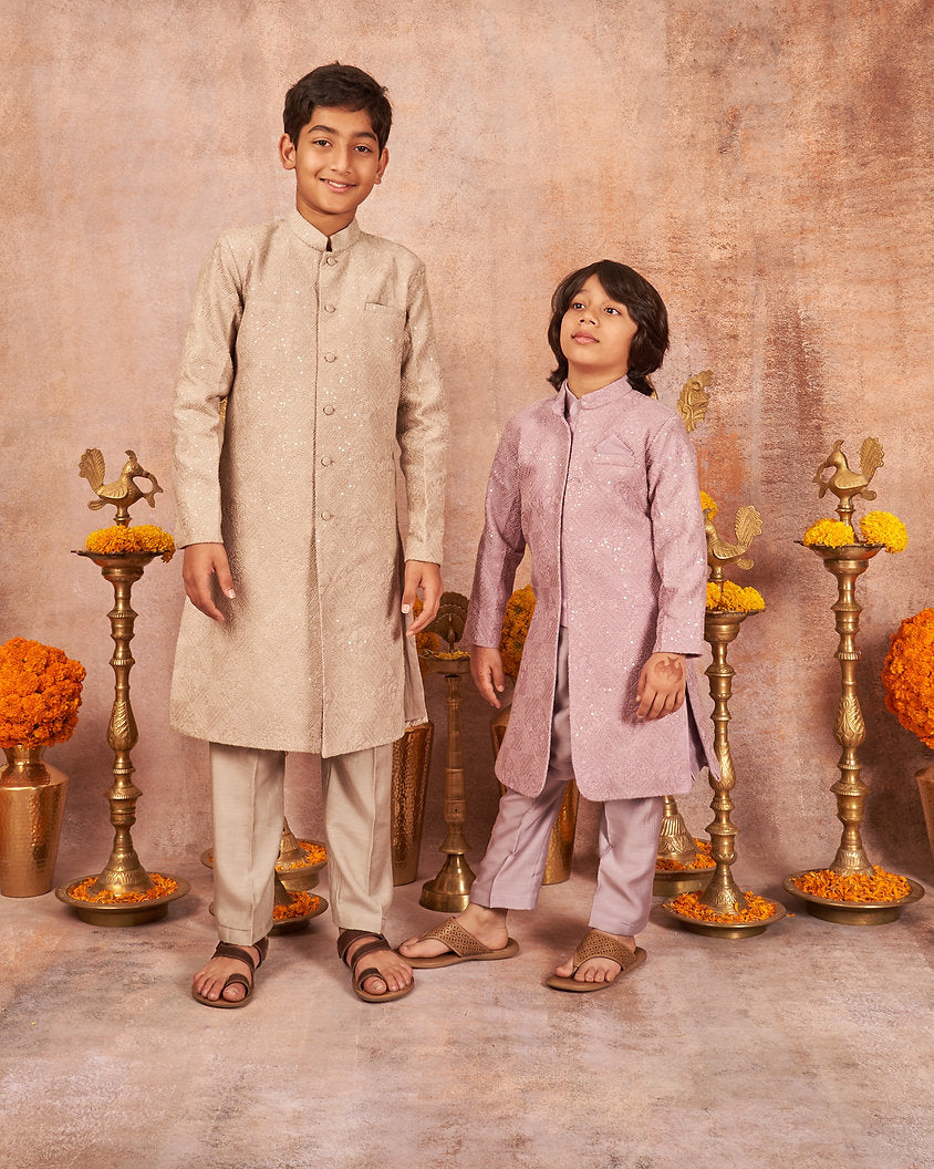 Lavender Sequins Achkan Set