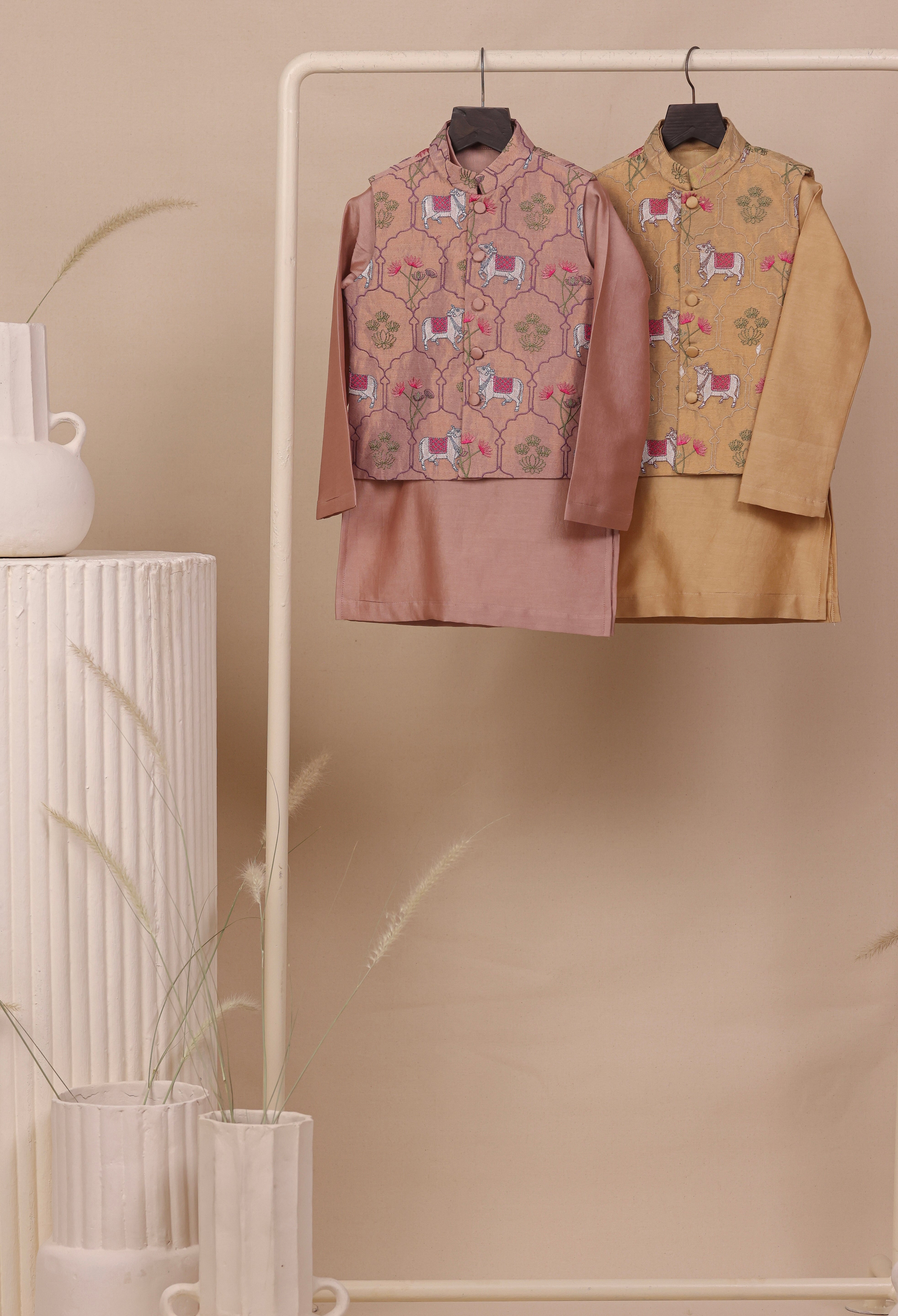 Beige Nehru Jacket Set