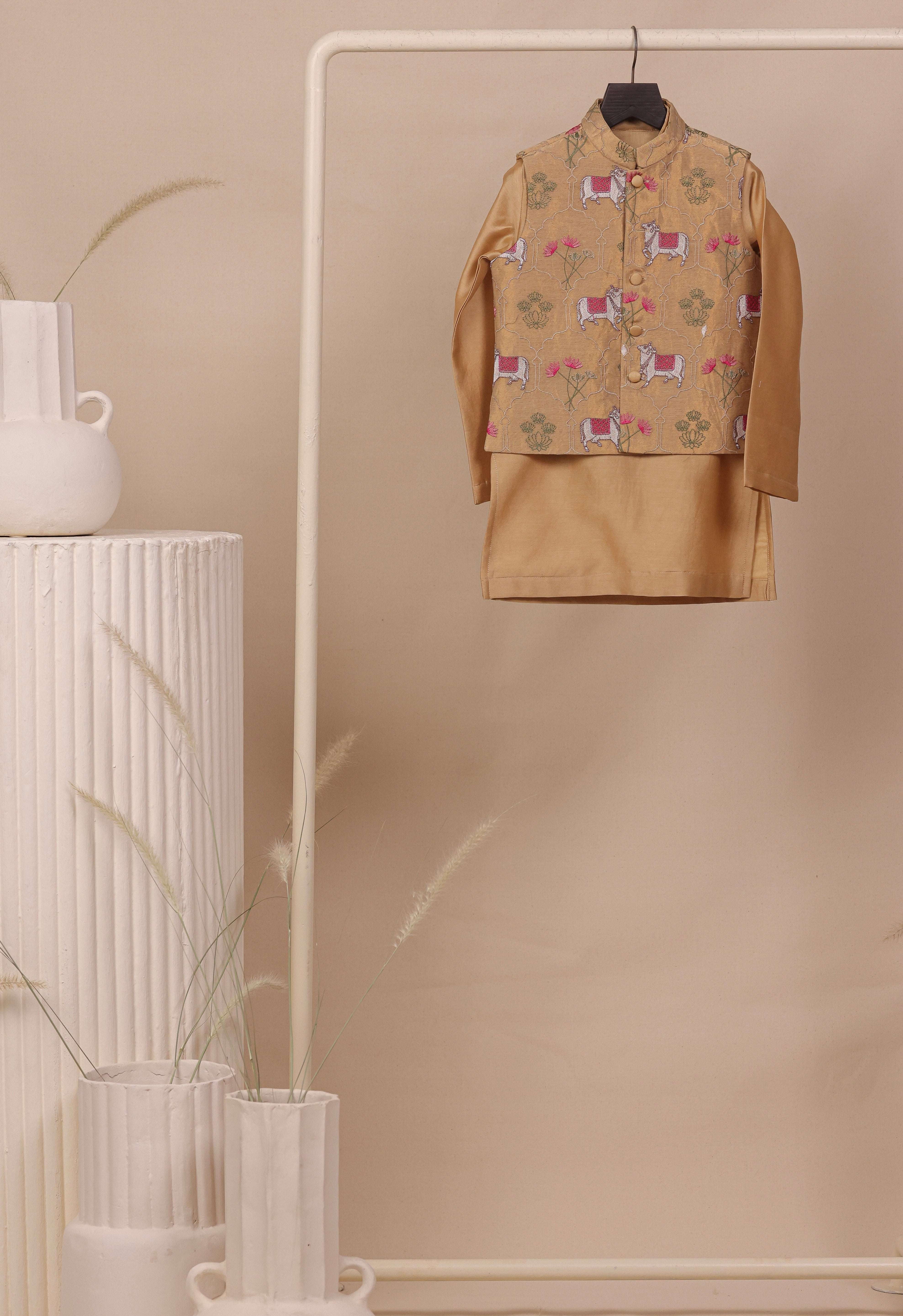 Beige Nehru Jacket Set