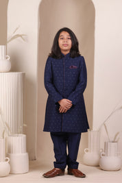 Navy Blue Moonga Achkan Set