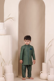 Dull Green Moonga Achkan Set