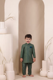 Dull Green Moonga Achkan Set