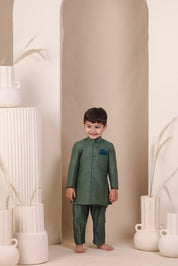 Dull Green Moonga Achkan Set