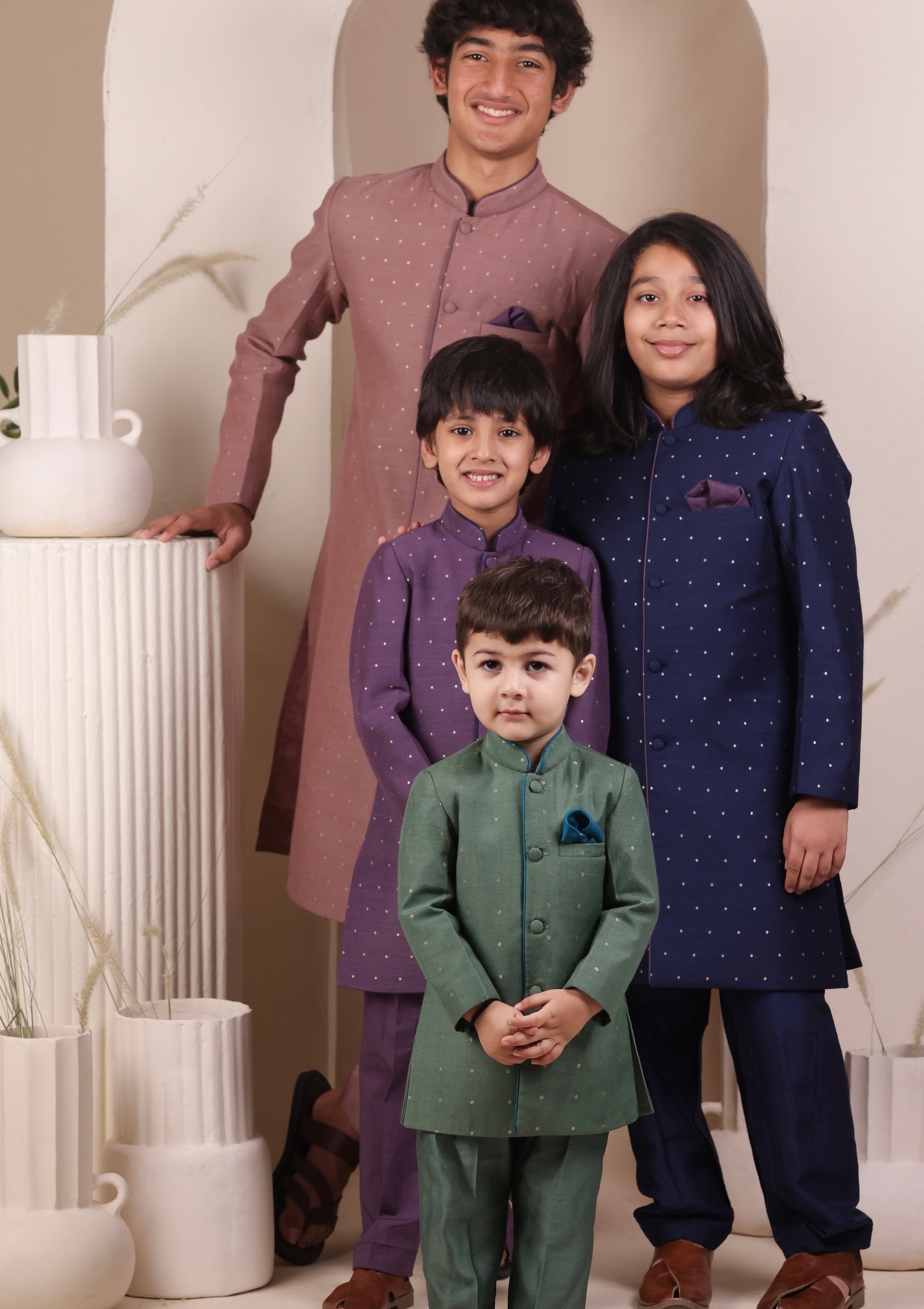 Navy Blue Moonga Achkan Set