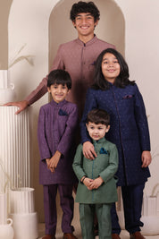 Navy Blue Moonga Achkan Set