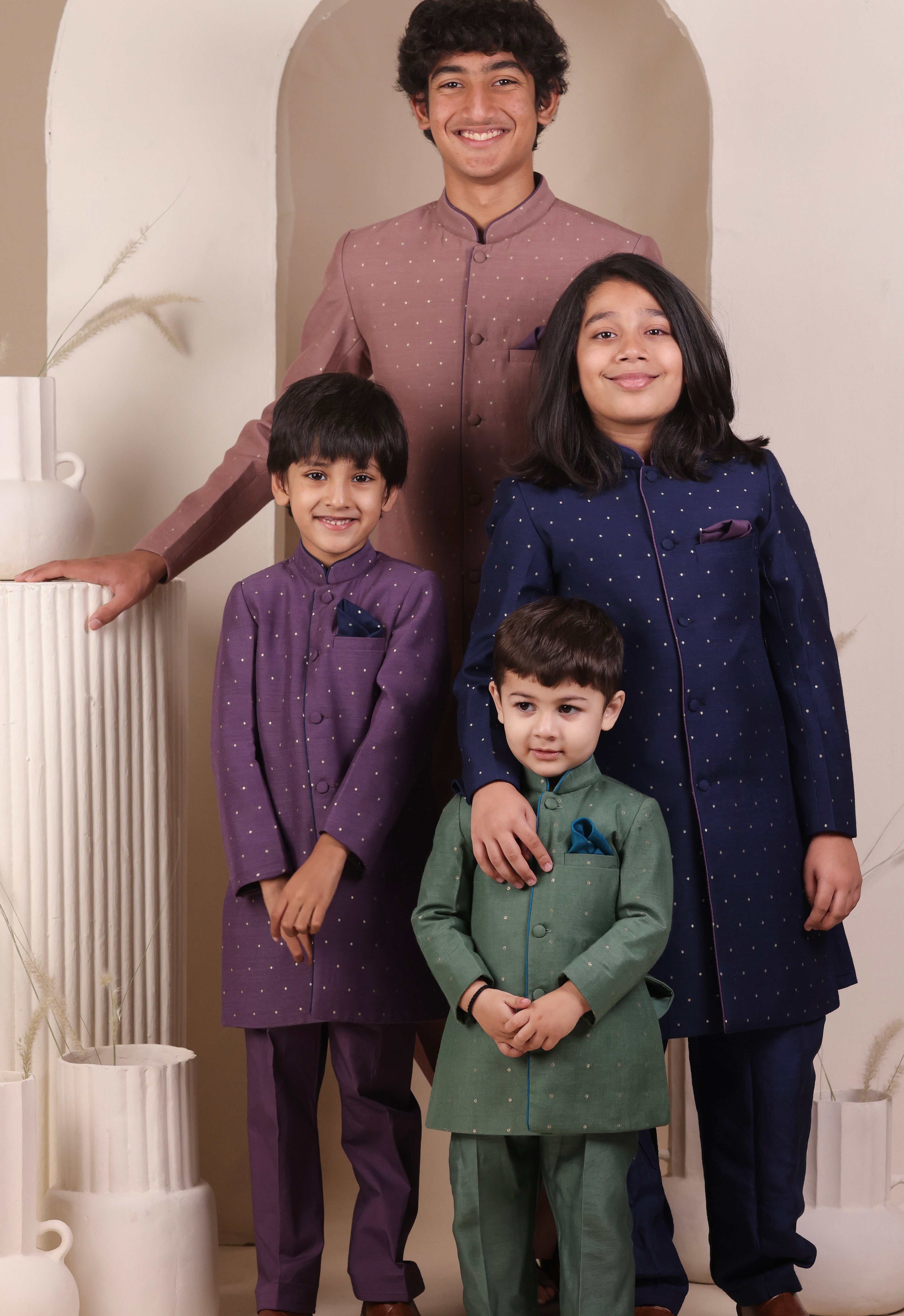 Navy Blue Moonga Achkan Set