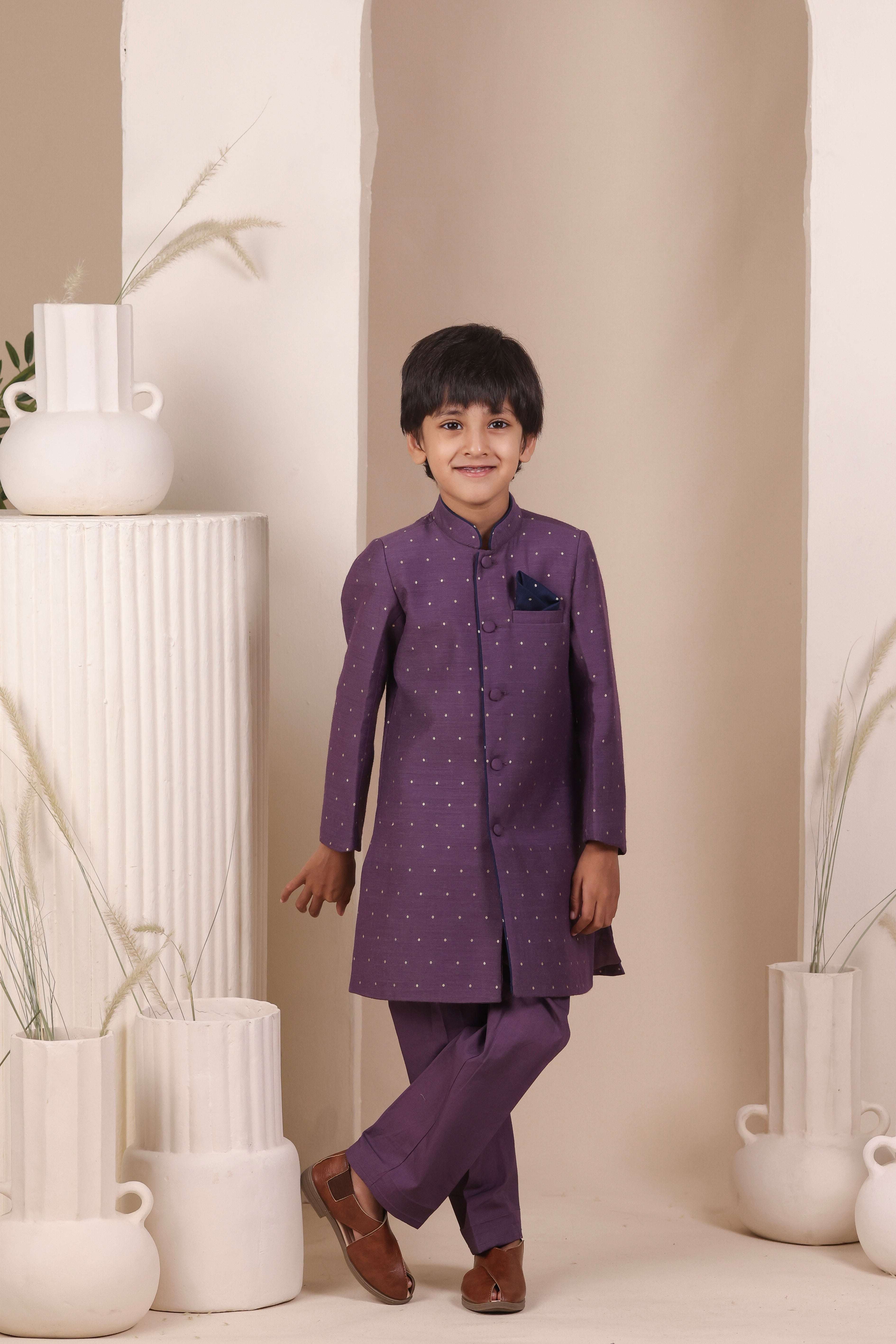 Purple Moonga Achkan Set