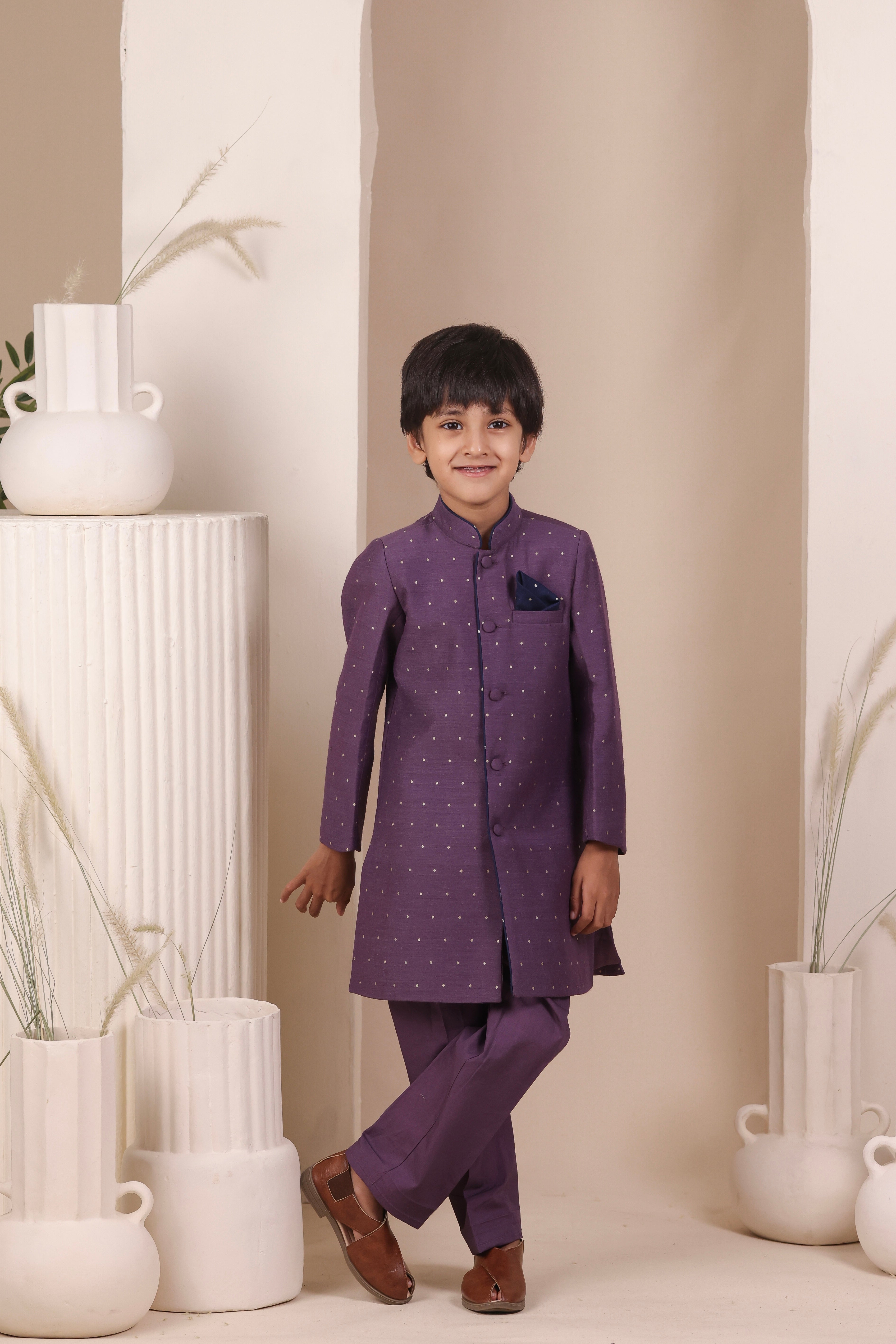 Purple Moonga Achkan Set