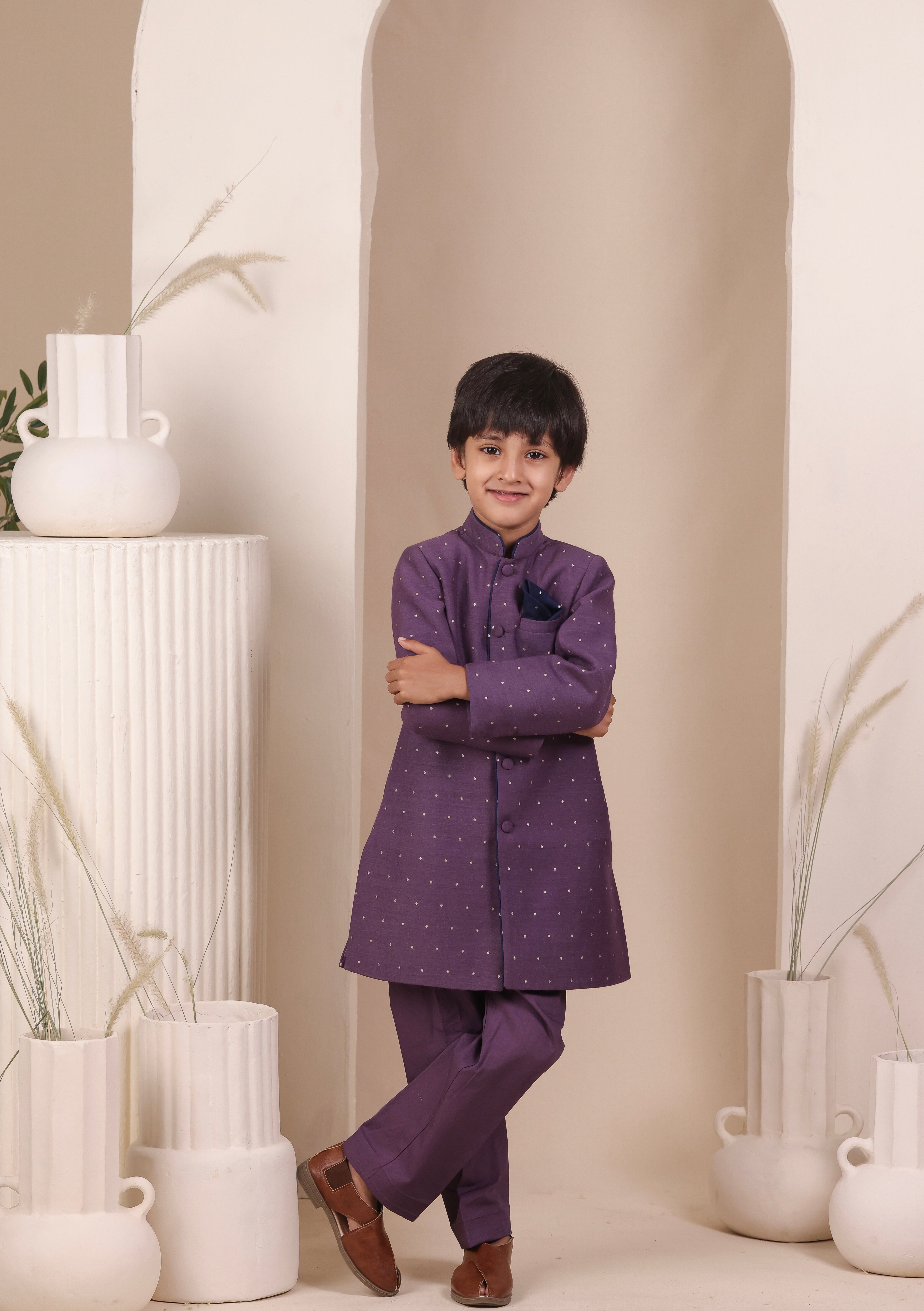 Purple Moonga Achkan Set