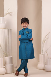 Turquoise Moonga Achkan Set