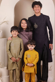 Olive Slit Achkan Set