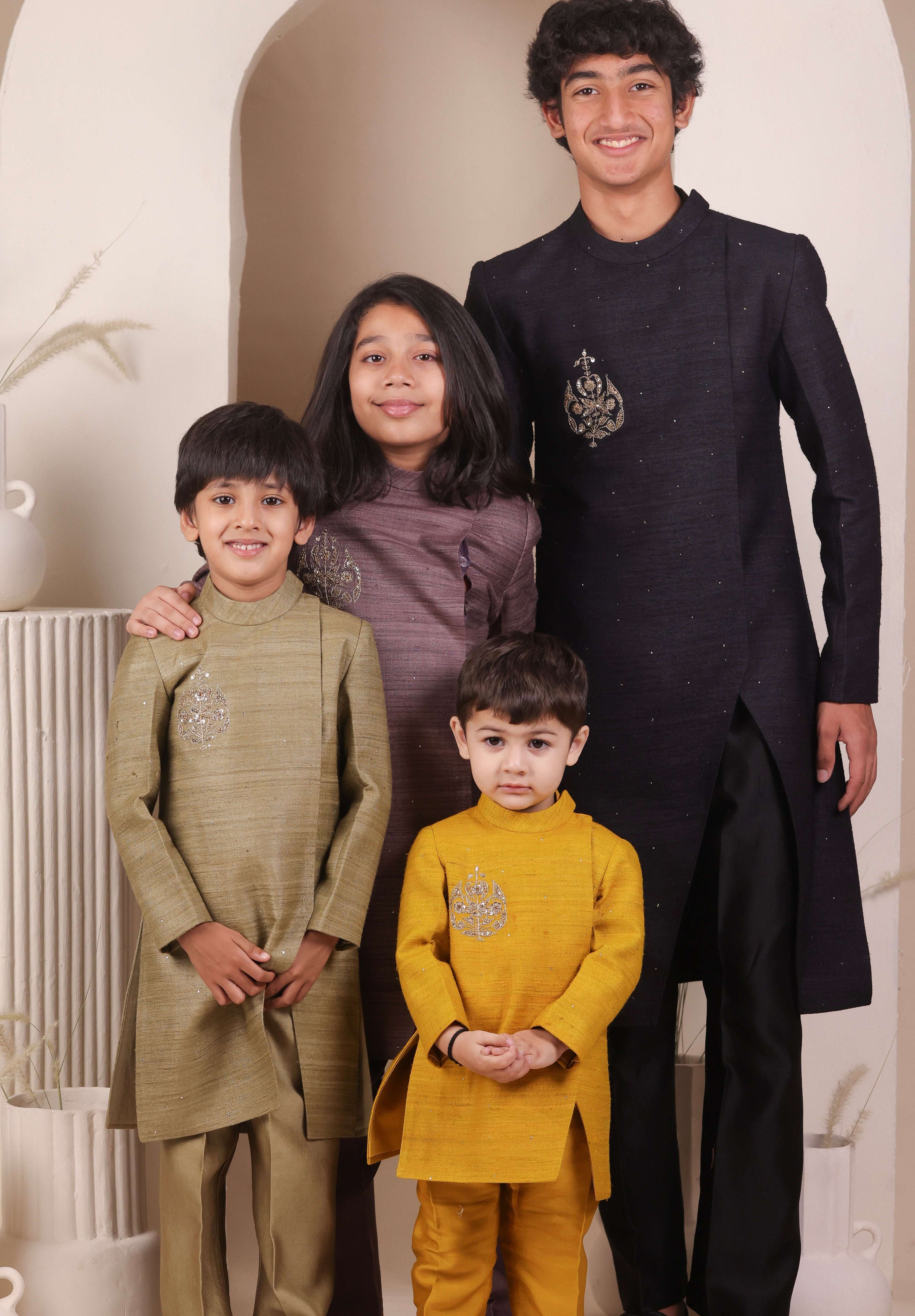 Olive Slit Achkan Set