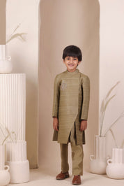 Olive Slit Achkan Set