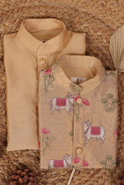 Beige Nehru Jacket Set