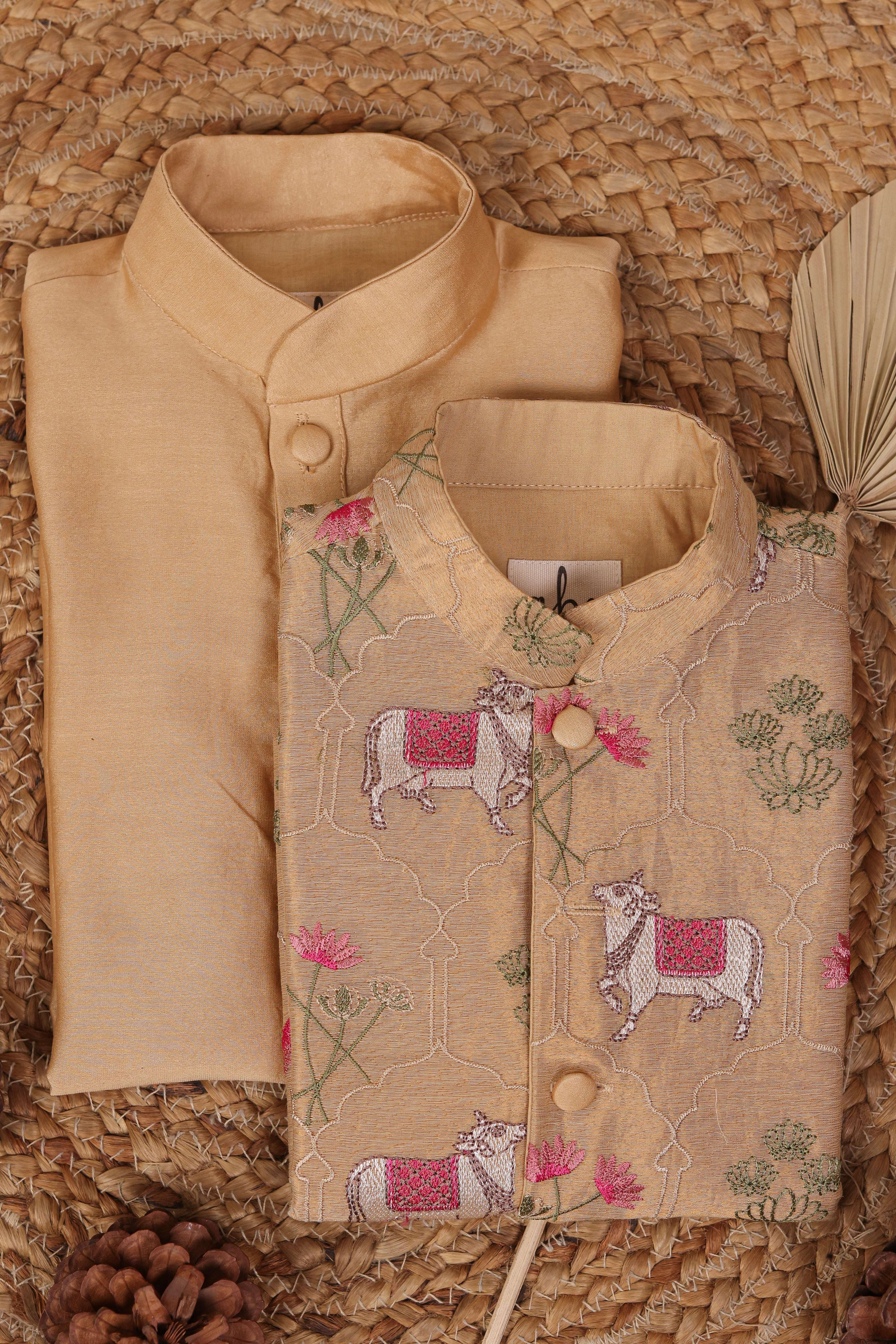 Beige Nehru Jacket Set