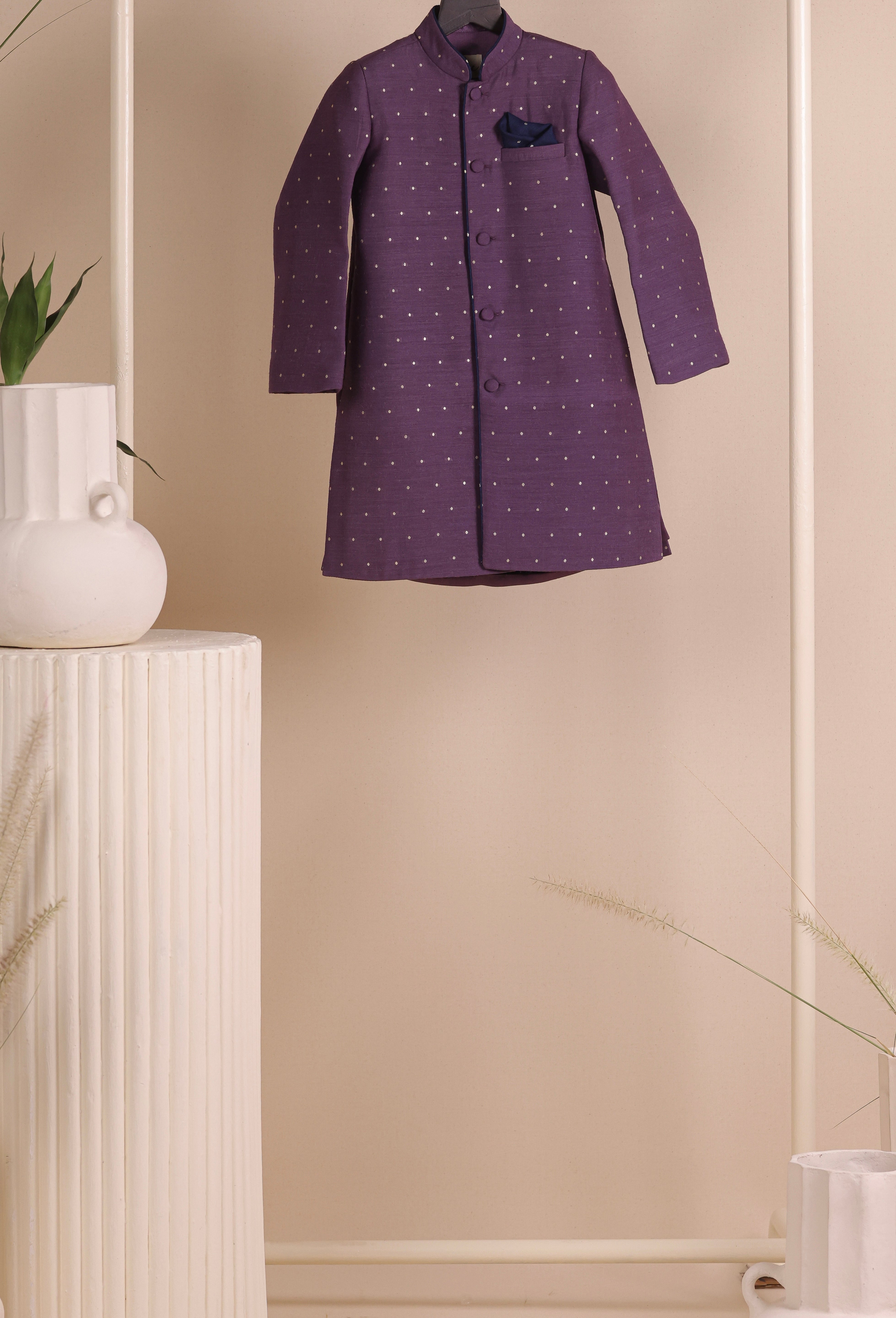 Purple Moonga Achkan Set