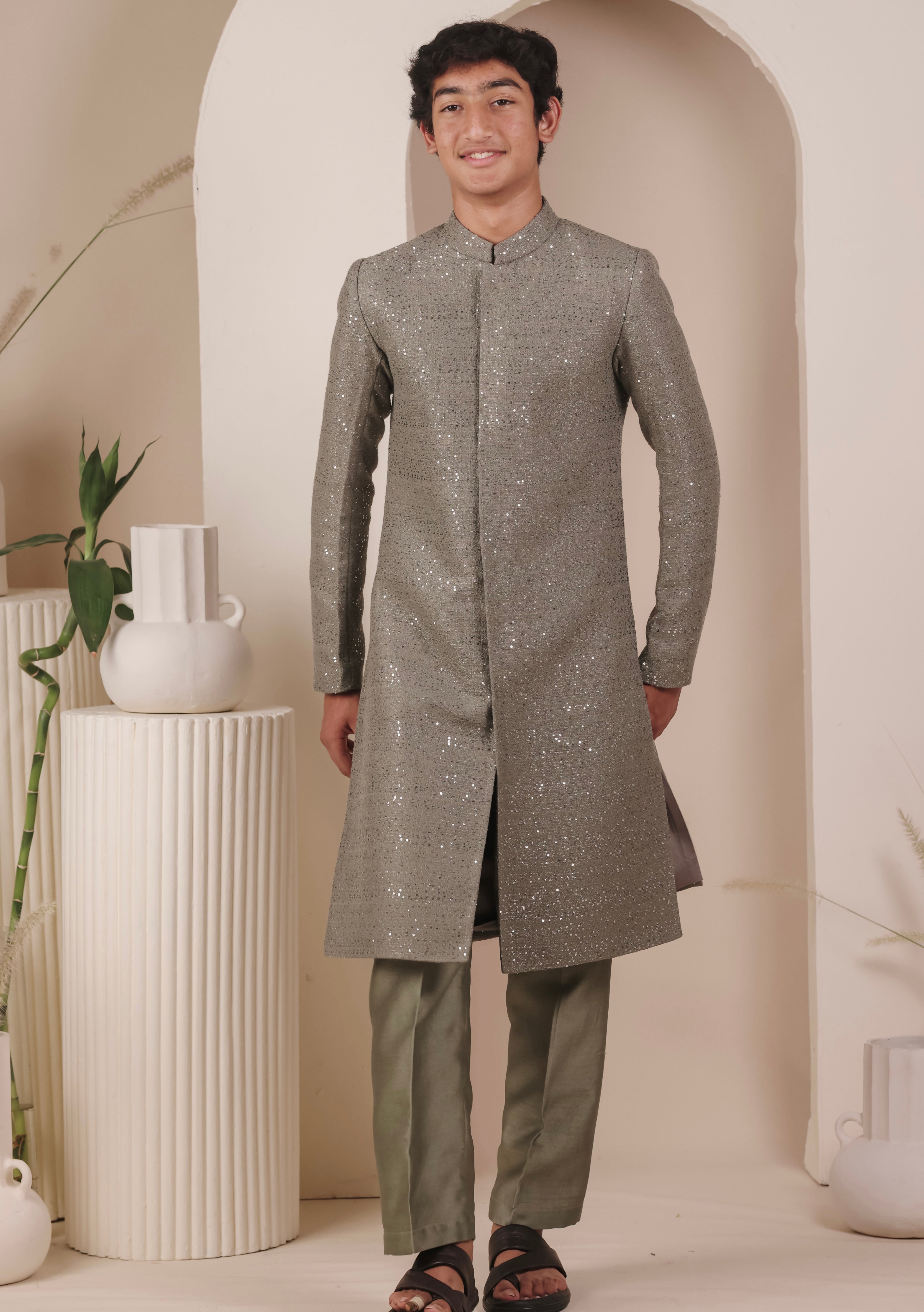 Olive Dust Achkan Set