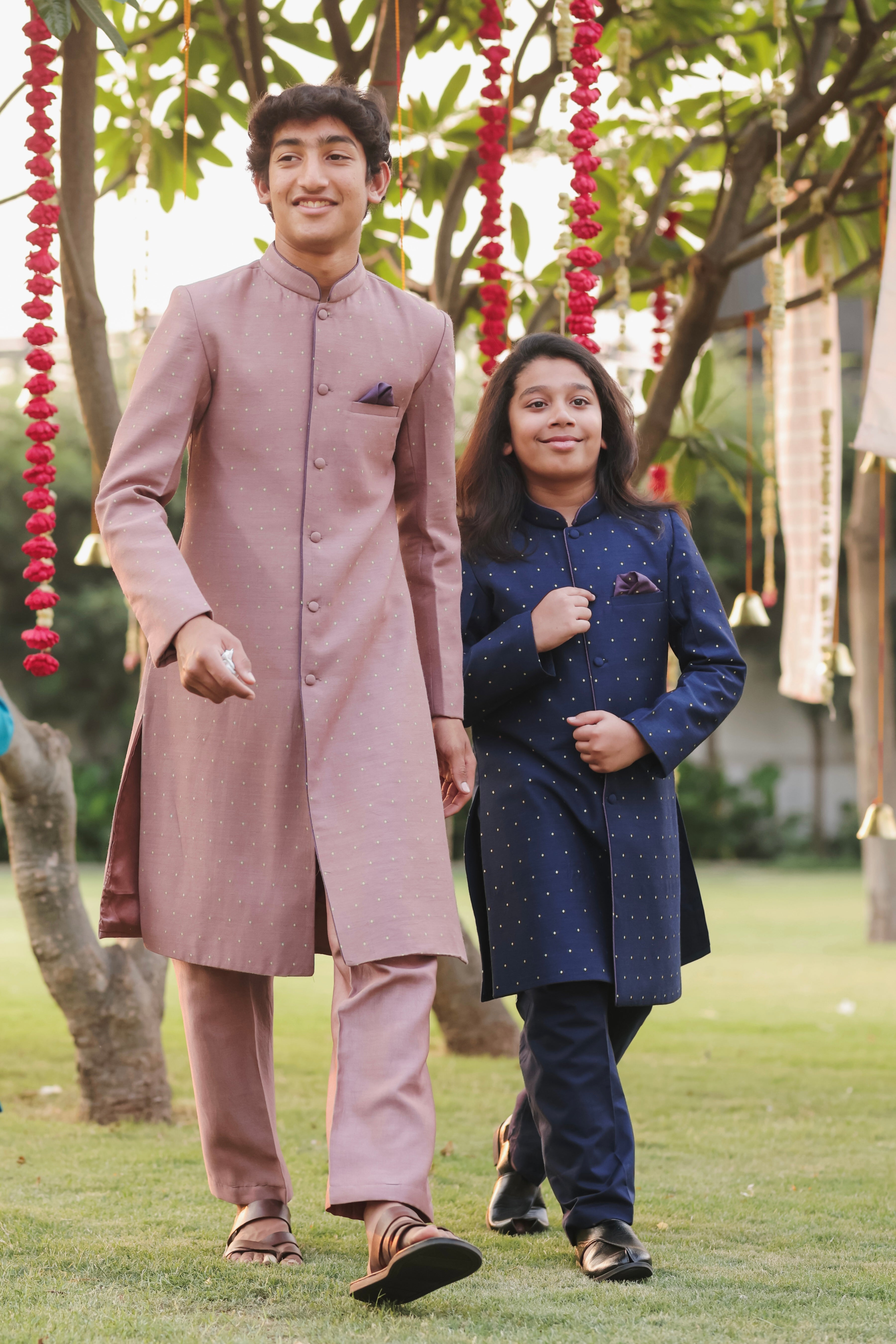 Navy Blue Moonga Achkan Set