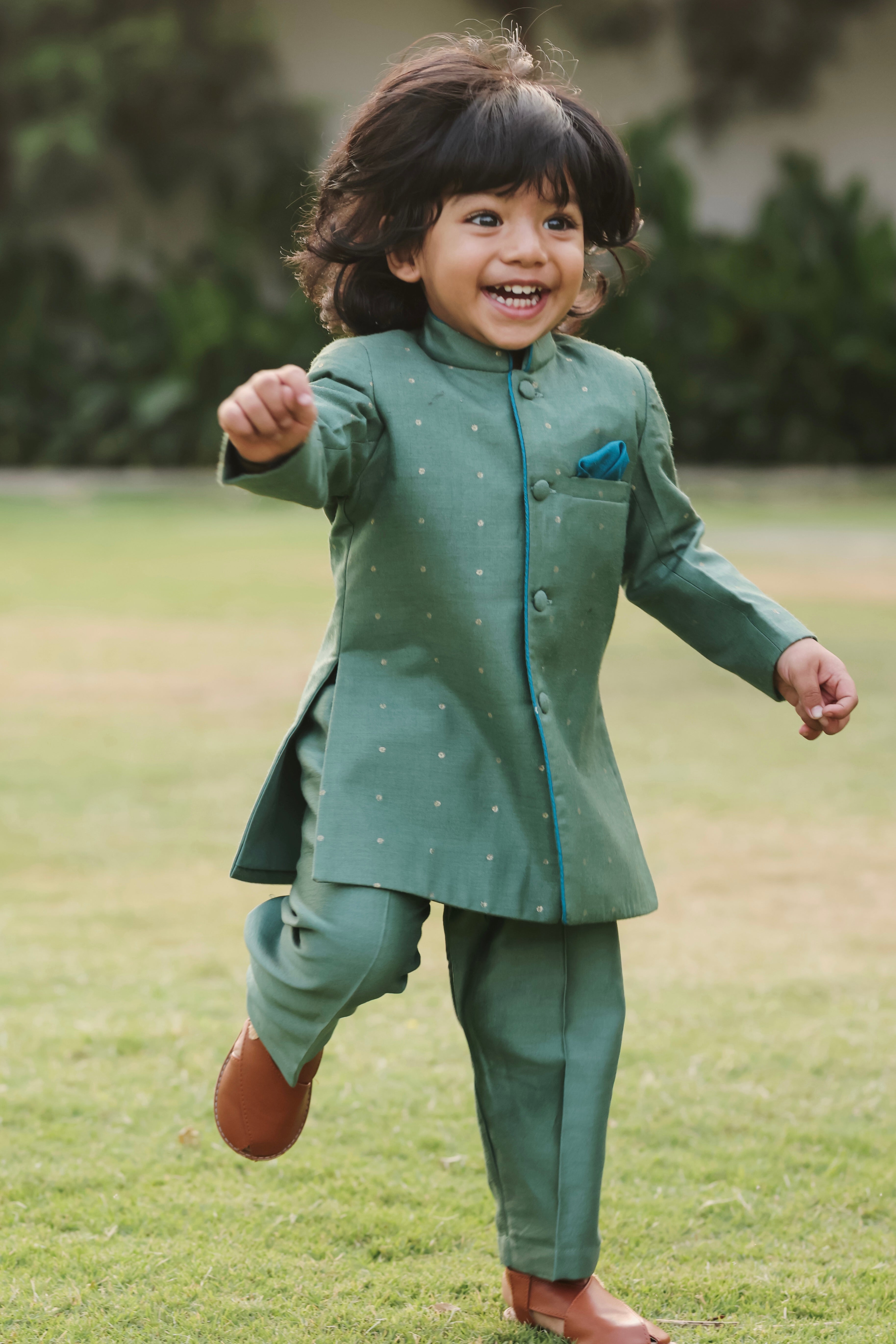 Dull Green Moonga Achkan Set