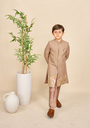 Peanut Brown Hand Embroidered Achkan Set