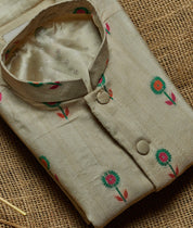 Beige Moonga Printed Kurta Jacket Set