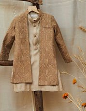 Beige Lakhnavi Open Achkan Set