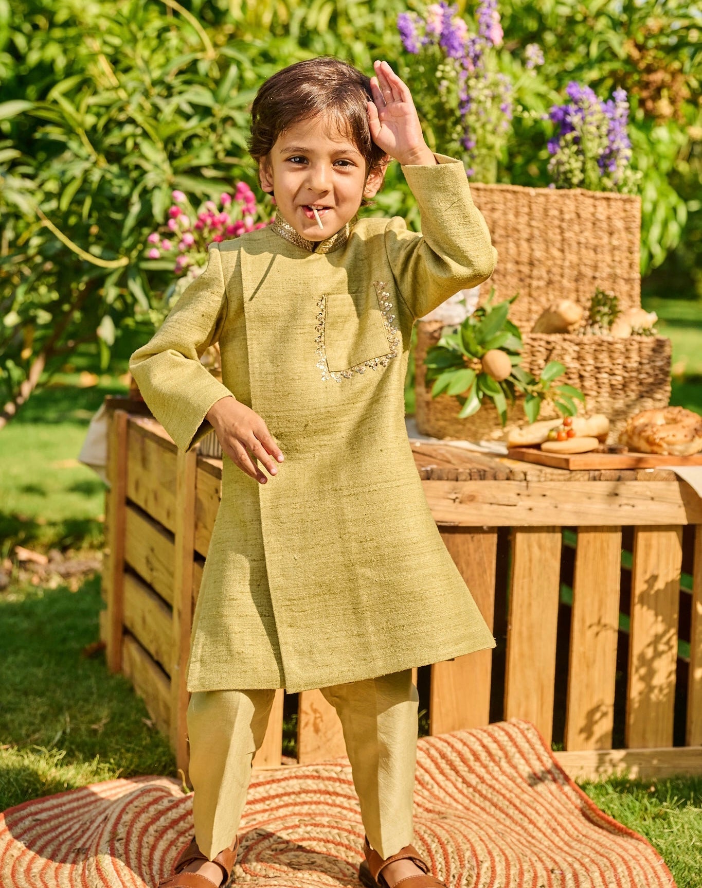 Pistachio Green Double Matka Achkan Set