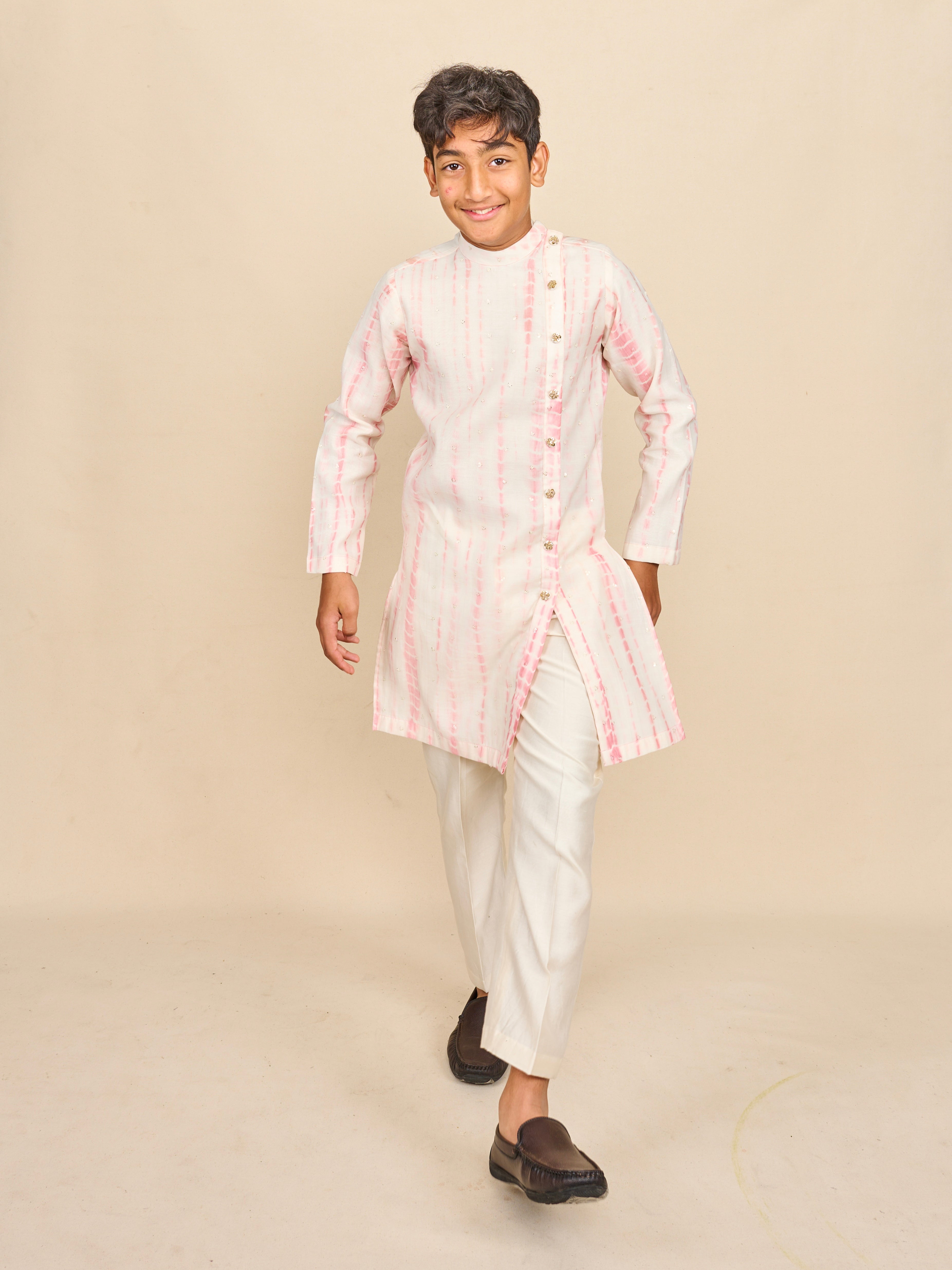 Flamingo Pink Tie And Die Kurta Set