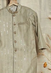 Sage Green Sequins Achkan Set