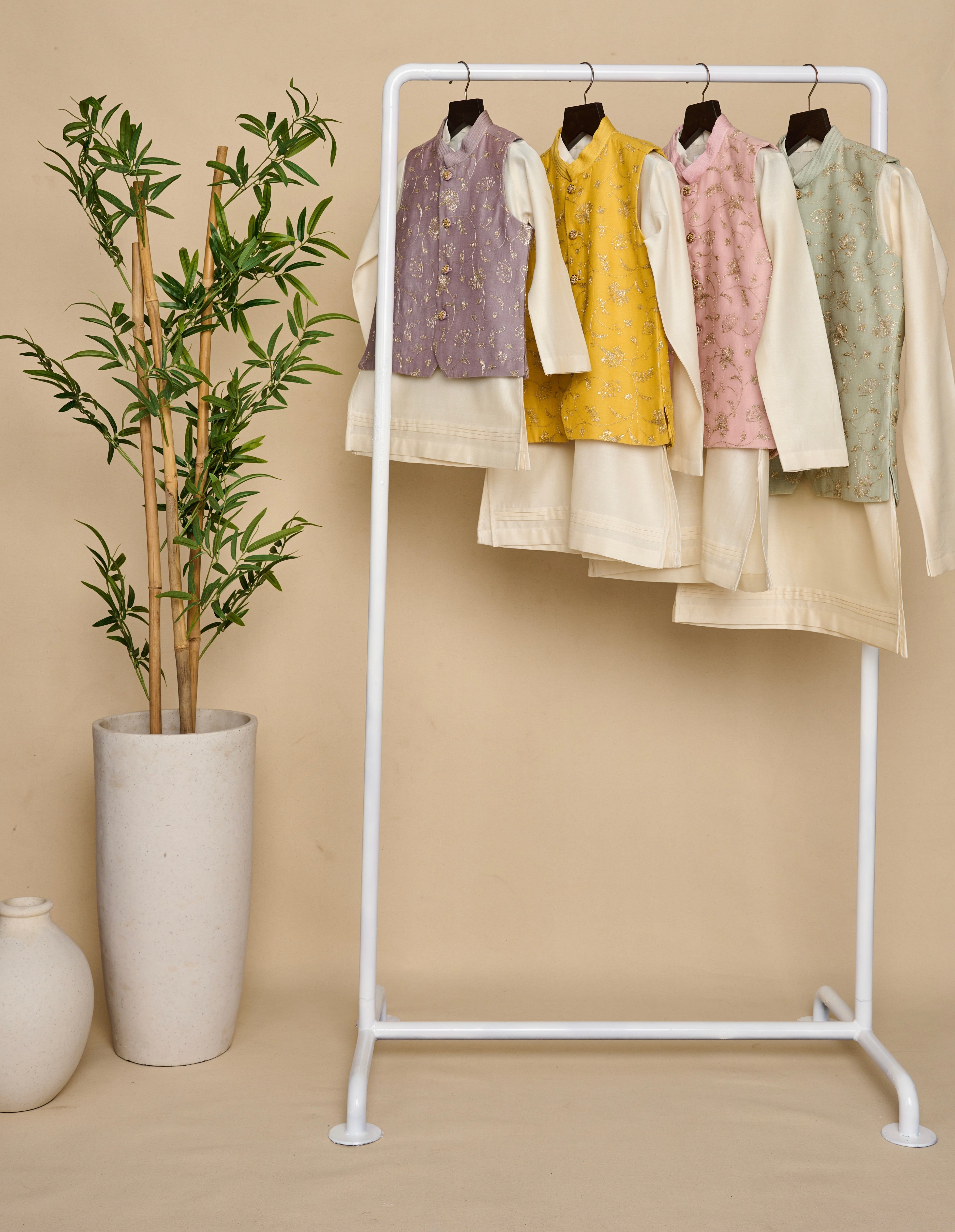 Baby Pink Zari Kurta Jacket Set