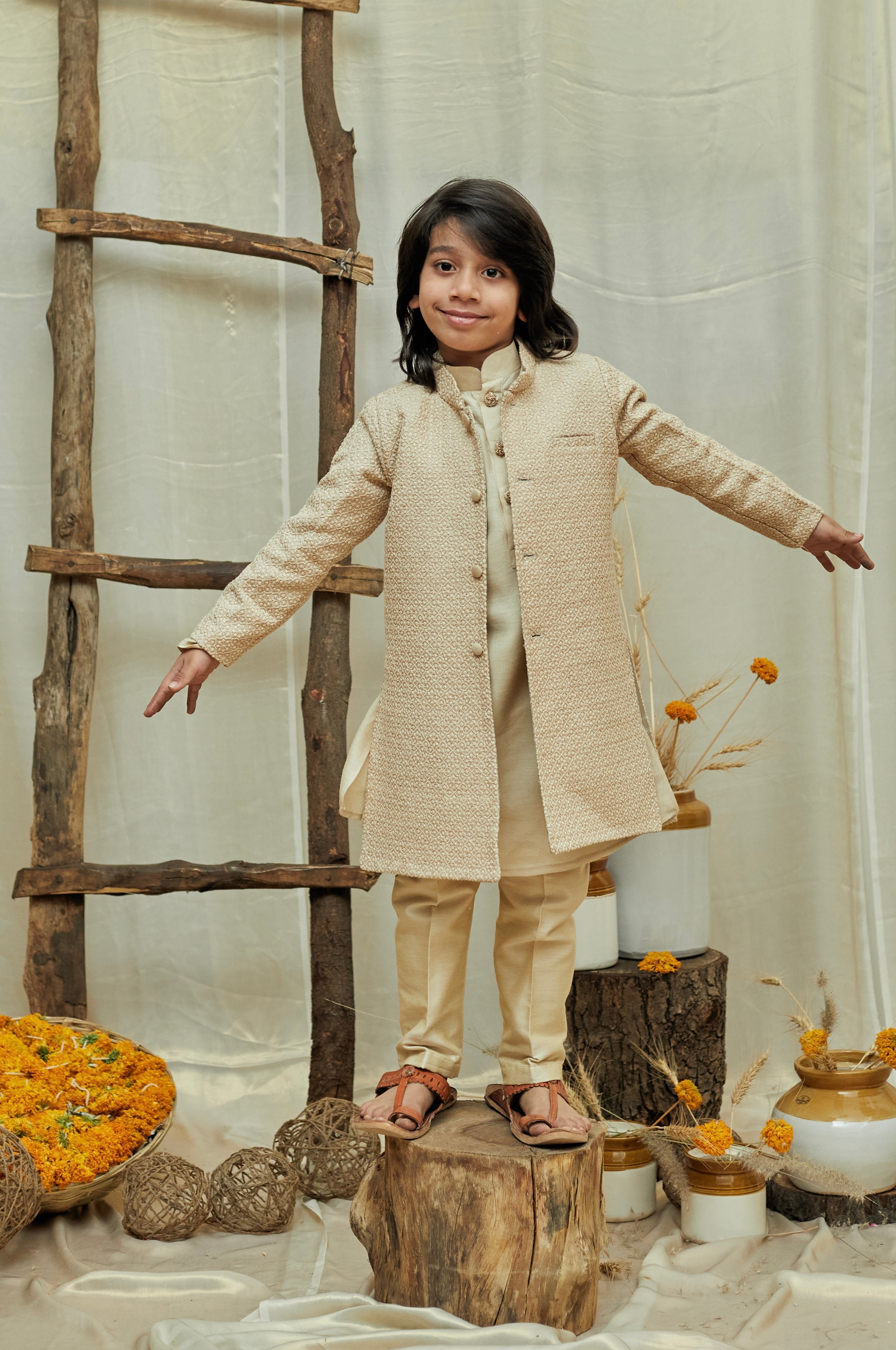 Light Beige Lakhnavi Achkan Set