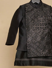 Black Handloom Silk Bandhgala Set