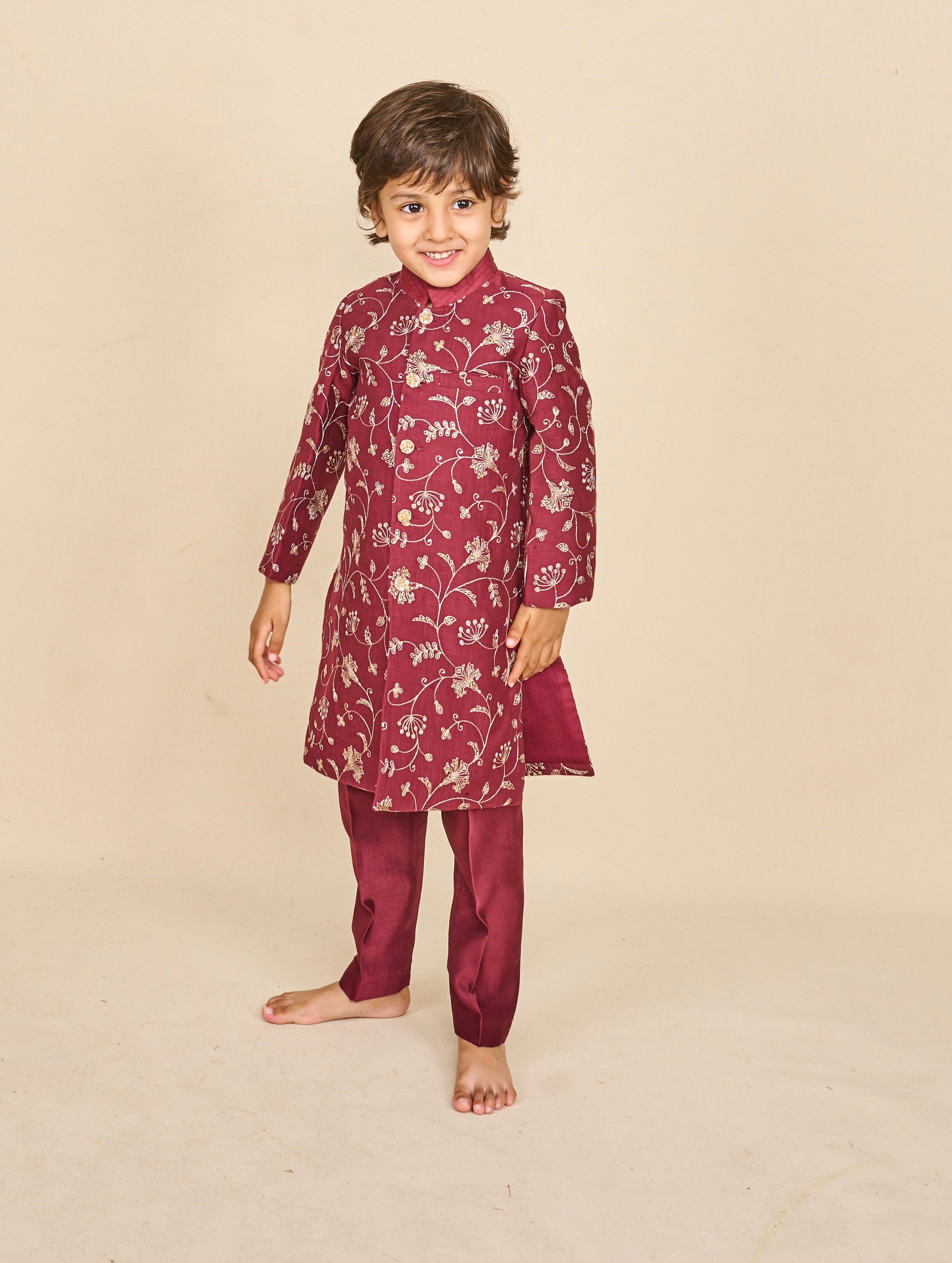 Mahogany Zari Achkan Set