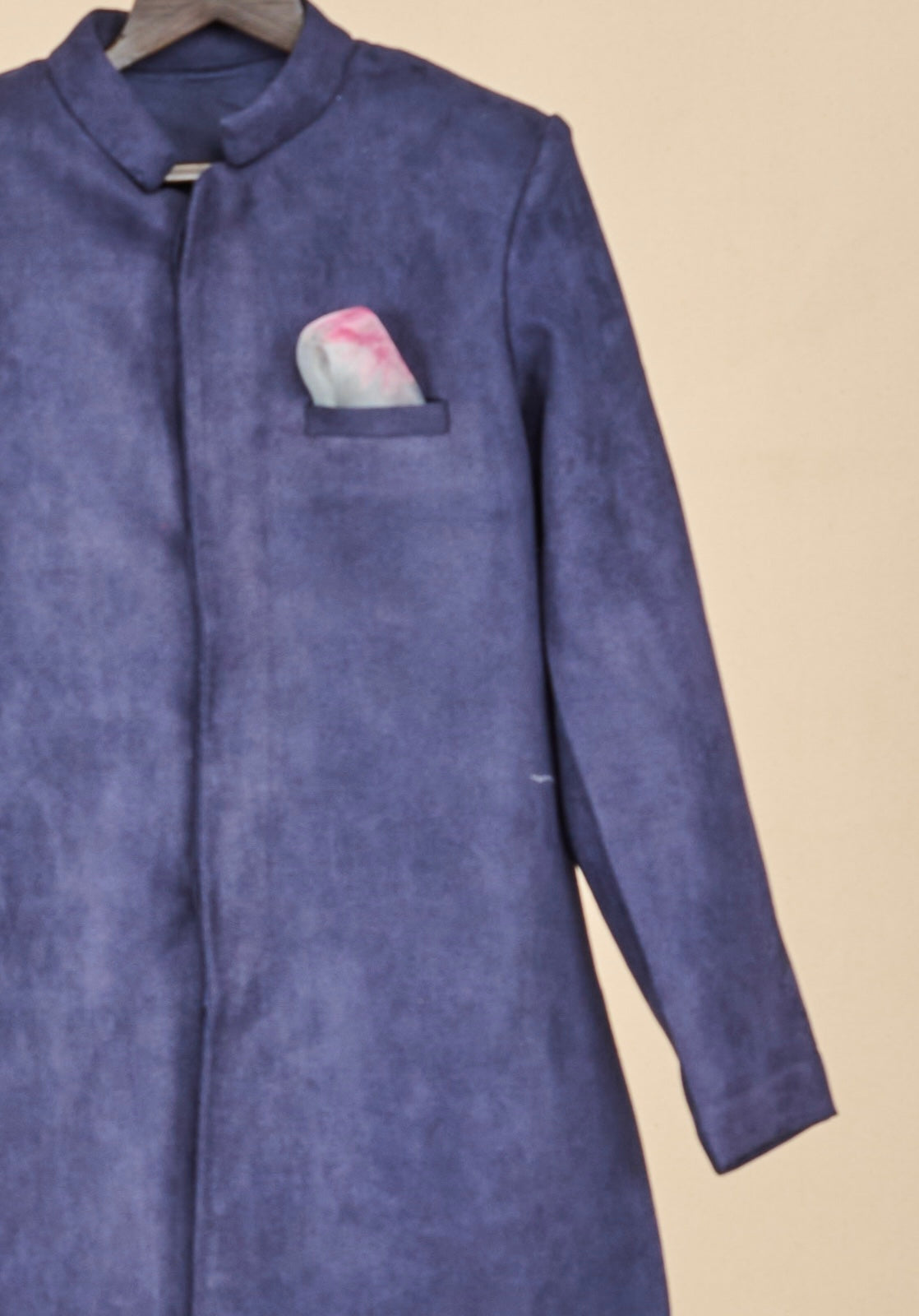 Navy Blue Suede Achkan Set
