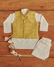 Canary Yellow Dori Work Kurta Jacket Set
