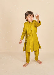 Flaxen Yellow Layered Achkan Set